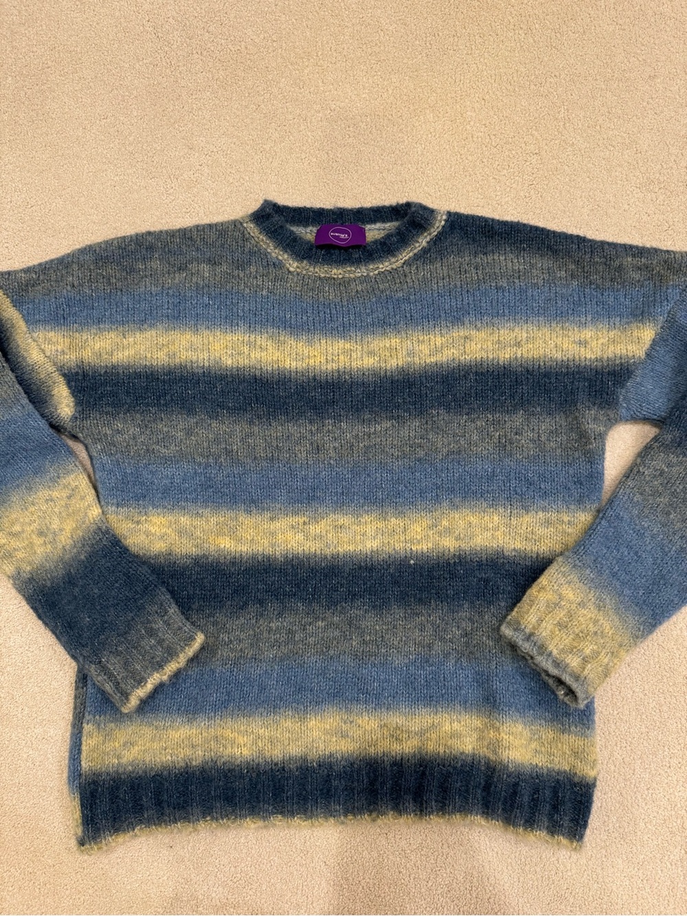 Striped Blue & Pale Yellow Crewneck Sweater